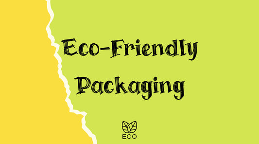 Text: "Eco-Friendly Packaging" on a green & yellow background.