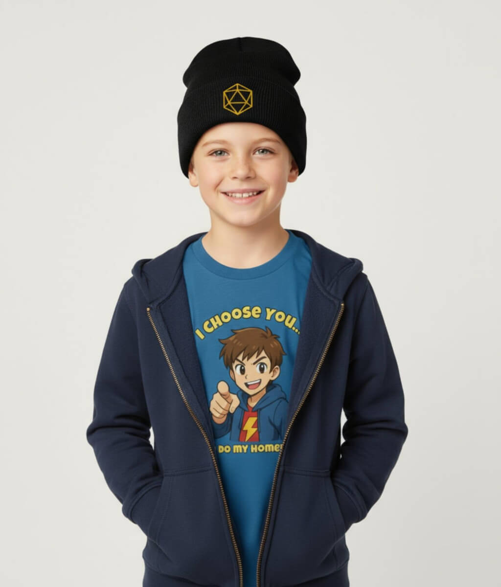 Kids’ Cuffed Beanie - Yellow Embroidery